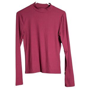 Maroon Mock Neck Shirt No Boundaries Long Slv Capsule Preppy Basic Layer Women M